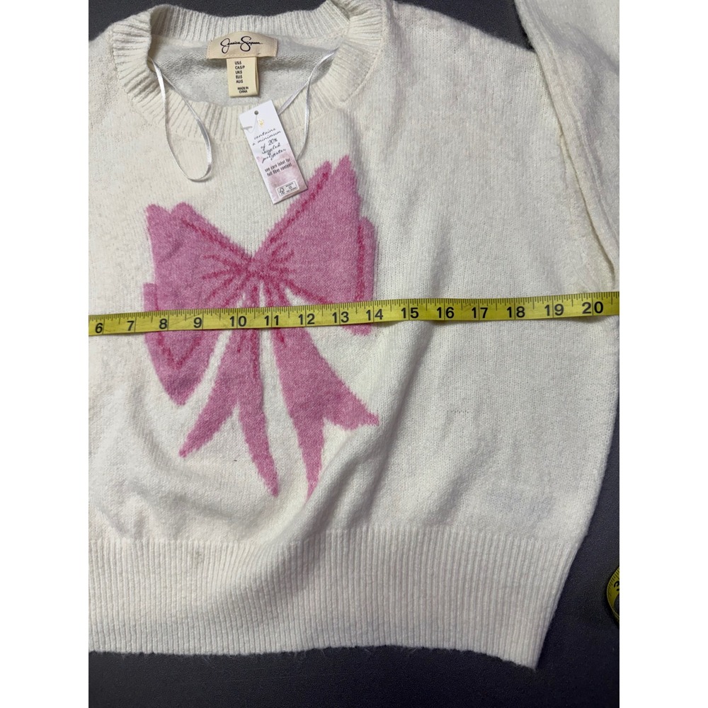 Jessica Simpson Women Pink Bow coquette girl Sweater Ivory Cream Small NWT - Picture 5 of 8